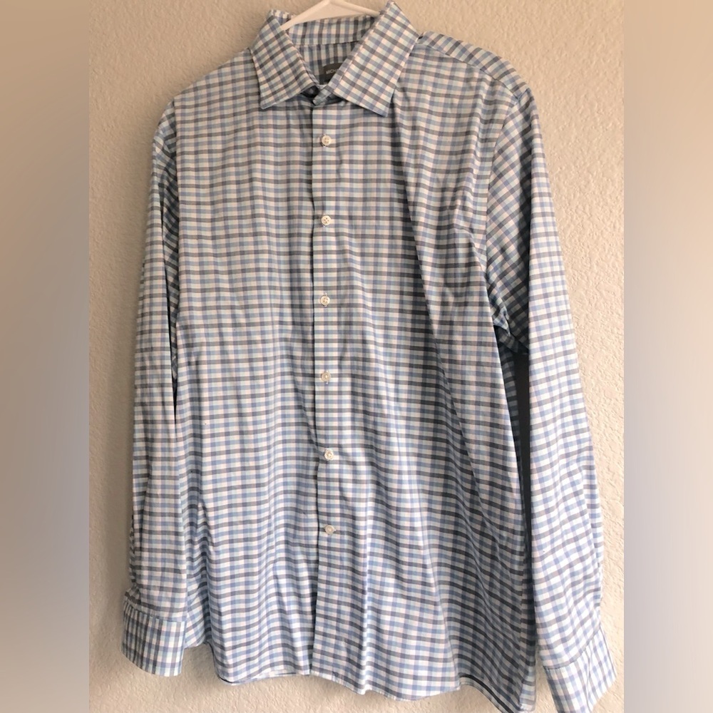 Michael Kors MK regular fit air soft stretch, blue button down dress shirt - Picture 2 of 5